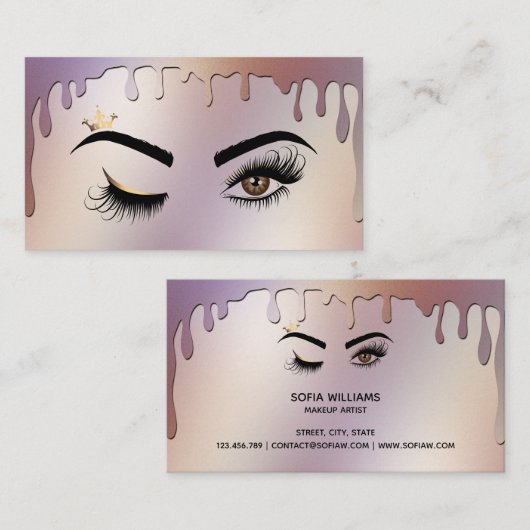 Druppelende Gouden Holografische Make-up Artiest W Visitekaartje (Voorkant / Achterkant)