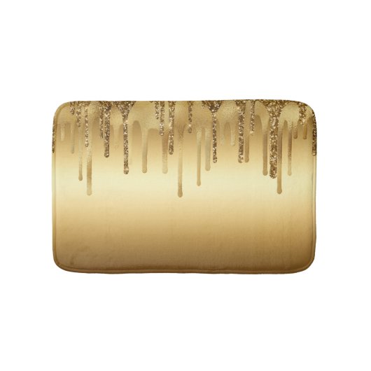 Druppelende Gouden Verf Glitter Accenten Glanzend Badmat (Voorkant)