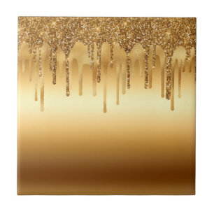 Druppelende Gouden Verf Glitter Accenten Glitteren Tegeltje