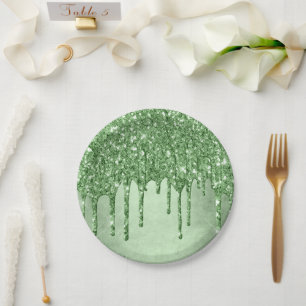 Druppelende groene glitter   Neo-munt salie nep-sm Papieren Bordje
