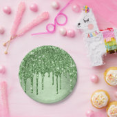 Druppelende groene glitter | Neo-munt salie nep-sm Papieren Bordje (Feest)