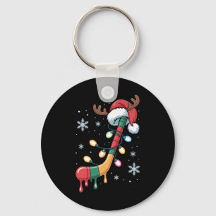 Druppelende Hockeystick Kerstmis Kerstman Hoed Vak Sleutelhanger