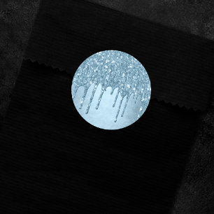 Druppelende IJs Glitter   Blauwe Nep Glitter Metaa Ronde Sticker