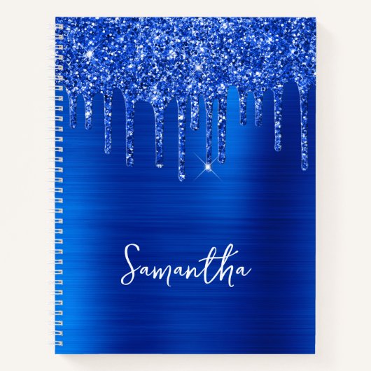 Druppelende Koningsblauwe Glitter Glam Naam Notitieboek (Voorkant)