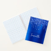 Druppelende Koningsblauwe Glitter Glam Naam Notitieboek (Binnen)