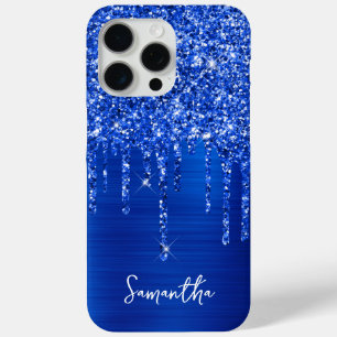 Druppelende Koninklijk Blauwe Glitter Glam Naam iPhone 15 Pro Max Hoesje