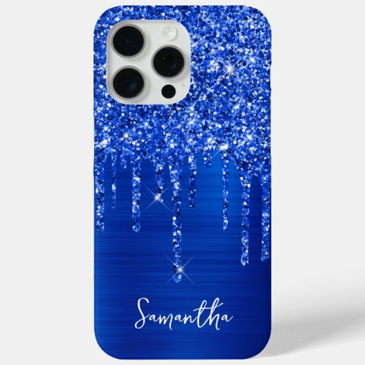 Druppelende Koninklijk Blauwe Glitter Glam Naam Case-Mate iPhone Case (Achterkant)