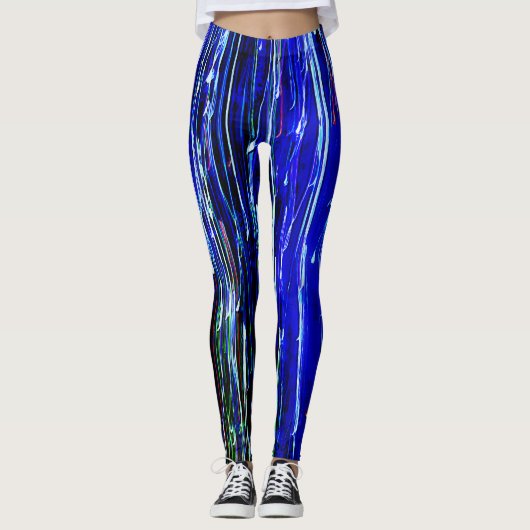 Druppelende lijnen Abstracte kunst Leggings blauw (Voorkant)