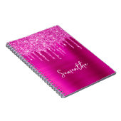 Druppelende Magenta Glitter Glam Naam Notitieboek (Rechterzijde)