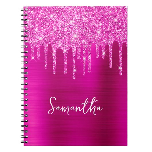 Druppelende Magenta Glitter Glam Naam Notitieboek (Voorkant)