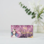 Druppelende pastel magenta goud monogram schoonhei visitekaartje (Staand voorkant)