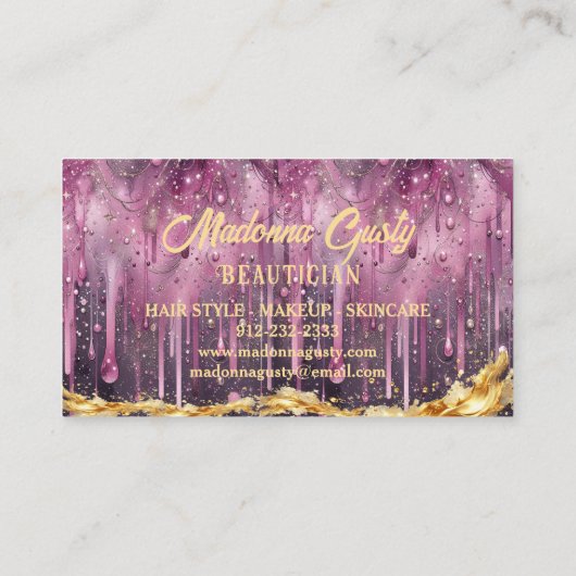 Druppelende pastel magenta goud monogram schoonhei visitekaartje (Achterkant)