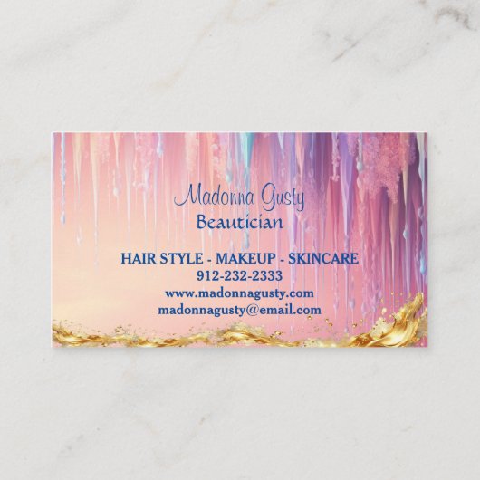 Druppelende pastel roze gouden monogram Beautician Visitekaartje (Achterkant)