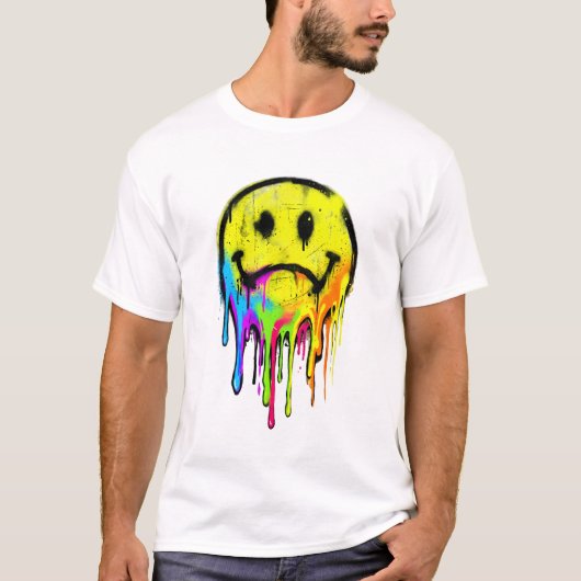 Druppelende Regenboog Graffiti Smiley T-shirt (Voorkant)