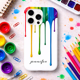 Druppelende Regenboog Verf Monogram  iPhone 15 Pro Case