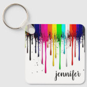 Druppelende Regenboog Verf Monogram Sleutelhanger (Voorkant)