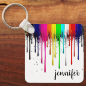 Druppelende Regenboog Verf Monogram Sleutelhanger (Voorkant)