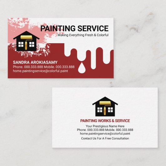 Druppelende rode natte verf Home Reparaties Visitekaartje (Voorkant / Achterkant)