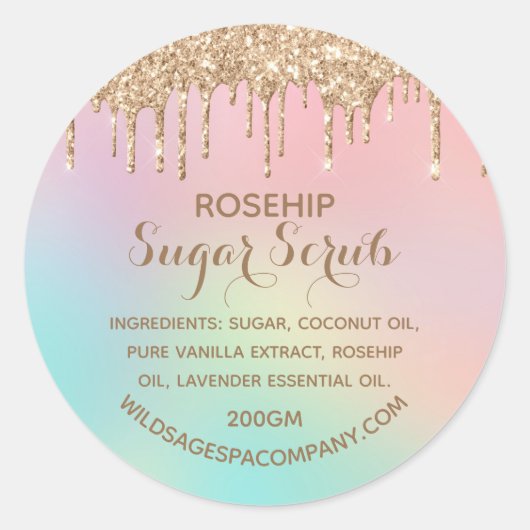 Druppelende Roze Gouden Glitter Suiker Scrub Label (Voorkant)