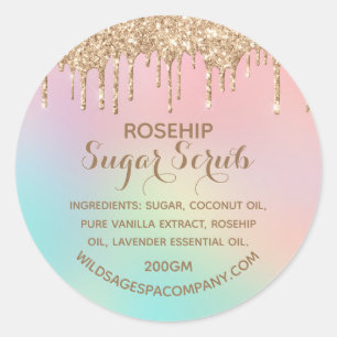 Druppelende Roze Gouden Glitter Suiker Scrub Label