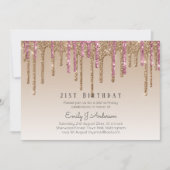Druppelende Roze Gouden Glitters 21e VERJAARDAG Ro Kaart (Voorkant)