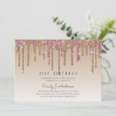 Druppelende Roze Gouden Glitters 21e VERJAARDAG Ro Kaart (Staand voorkant)