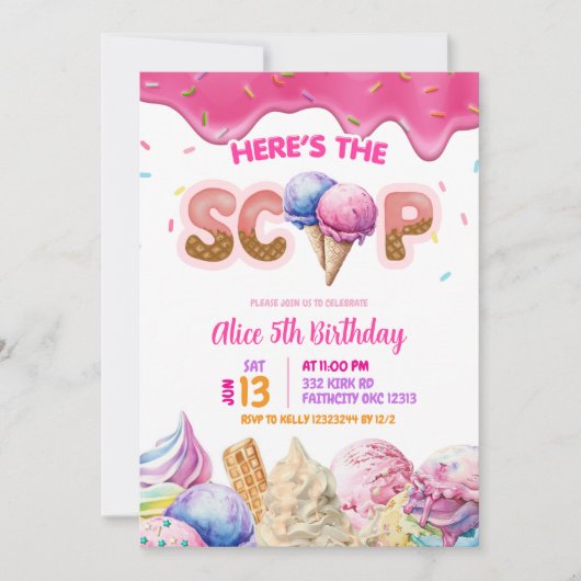 Druppelende Roze IJs Meisje Verjaardagsfeestje Kaart (Voorkant)