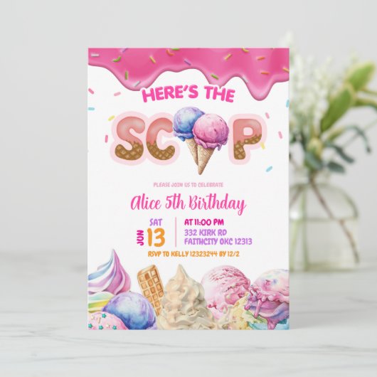 Druppelende Roze IJs Meisje Verjaardagsfeestje Kaart (Staand voorkant)