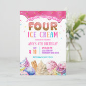 Druppelende Roze Schreeuw VIER IJs Verjaardagsfees Kaart (Staand voorkant)