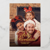 Druppelende Tinsel Feliz Navidad Fotobegroeting Folie Feestdagenkaart (Voorkant)