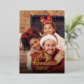 Druppelende Tinsel Feliz Navidad Fotobegroeting Folie Feestdagenkaart (Staand Voorkant)