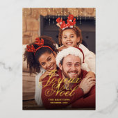 Druppelende Tinsel Joyeux Noël Fotobegroeting Folie Feestdagenkaart (Voorkant)