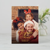 Druppelende Tinsel Joyeux Noël Fotobegroeting Folie Feestdagenkaart (Staand Voorkant)