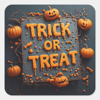 Druppelende Trick Or Treat Pompoen Halloween Bord Vierkante Sticker