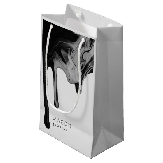 Druppelende verf Abstract Naadloos zwart en grijs Klein Cadeauzakje (Voorkant Gekanteld)