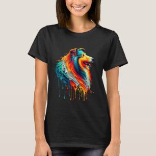 Druppelende verf Art Shetland Sheepdog Sheltie T-shirt