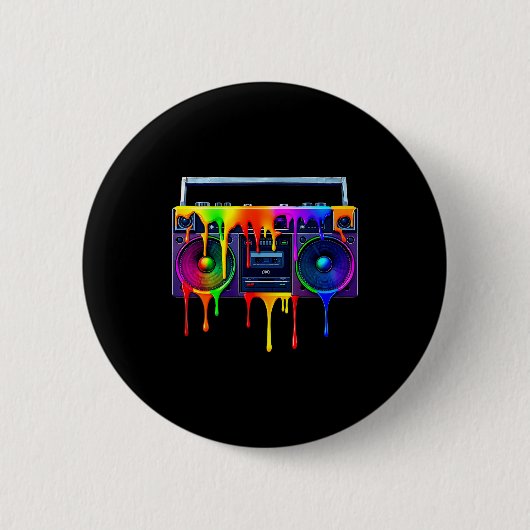 Druppelende verf boombox grappige oude school 80s ronde button 5,7 cm (Voorkant)