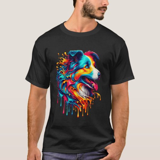 Druppelende verf kunst Border Collie T-shirt (Voorkant)