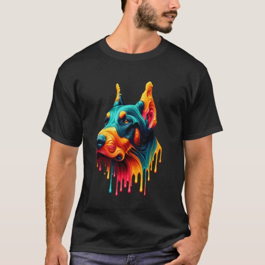 Druppelende verf kunst Dobermann Pinscher Doberman T-shirt (Voorkant)