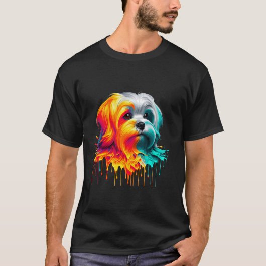 Druppelende verf kunst Maltees Maltezen T-shirt (Voorkant)
