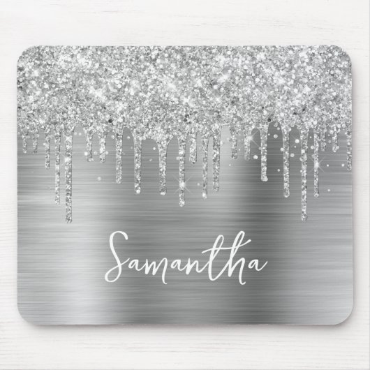Druppelende Zilveren Glitter Glam Muismat (Voorkant)