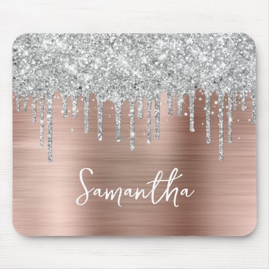 Druppelende Zilveren Glitter Roze Gouden Glamour Muismat (Voorkant)