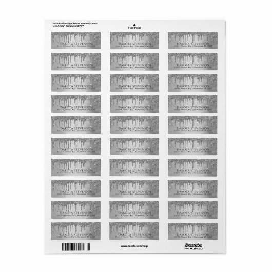 druppelende zilveren glitter | Shiny Sparkle Addre Etiket (Full Sheet)