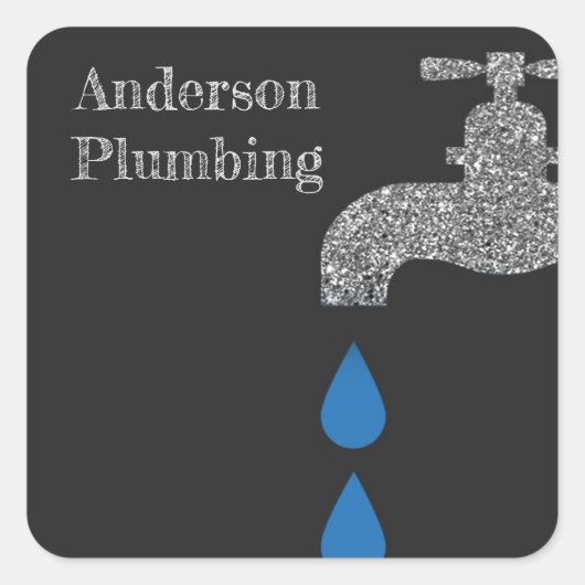Druppelkraan en waterleiding glitter effect vierkante sticker (Voorkant)