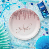 druppelroze en roos goudmousserend glitter papieren bordje (Feest)