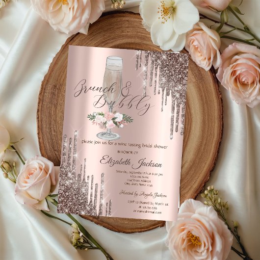 Druppels,Glas,Rozen Brunch & Bruisende Bruiloftssa Kaart
