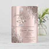 Druppels, Glas, Rozen Brunch & Bubbels Bruidsfeest Kaart (Staand voorkant)