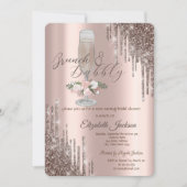 Druppels, Glas, Rozen Brunch & Bubbels Bruidsfeest Kaart (Voorkant)