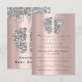 Druppels Glitter Baby Shower Voeten Roze Grijs Mei Kaart (Voorkant / Achterkant)
