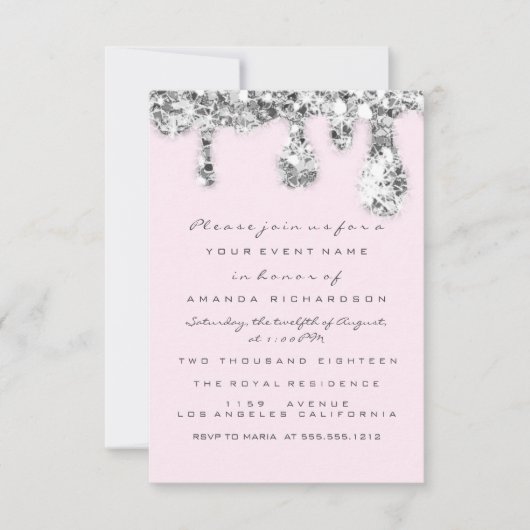 Druppels Grijs Roze Zilver Glitter Bruids Sweet 16 Kaart (Voorkant)